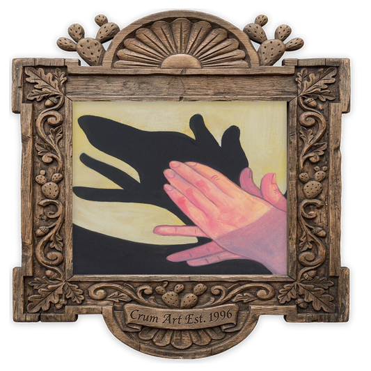 Dog Shadow Puppet — dog art print by Caya Crum in a horizontal carved wood frame