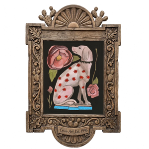 Greyhound With Roses — dog art print by Caya Crum in a carved wood frame
