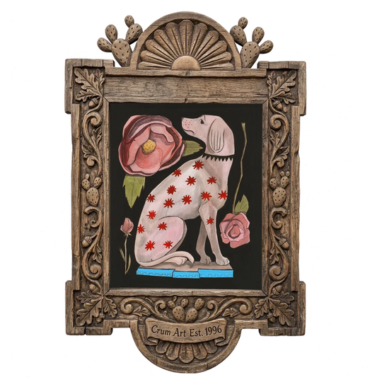 Greyhound With Roses — dog art print by Caya Crum in a carved wood frame