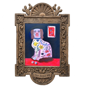 Preppy Dog — dog art print by Caya Crum in a carved wood frame