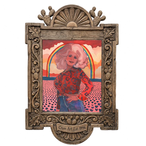 Dolly Parton Rainbow — music wall art print by Caya Crum in a carved wood frame