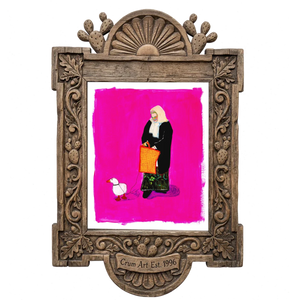Duck Lady — weirdcore art print by Caya Crum in a carved wood frame