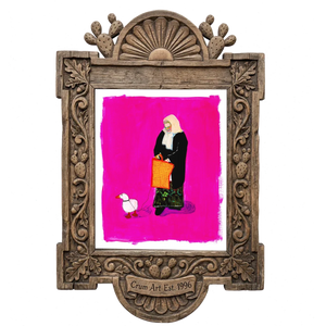 Duck Lady by Caya Crum in a carved wood frame, part of the Weirdcore Set of 3
