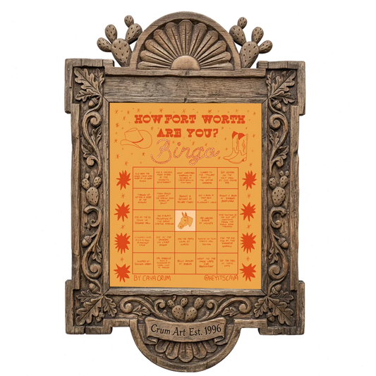 Bingo Card Orange — Fort Worth art print by Caya Crum in a carved wood frame