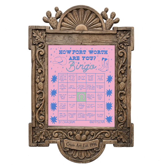 Bingo Card Pink — Fort Worth art print by Caya Crum in a carved wood frame