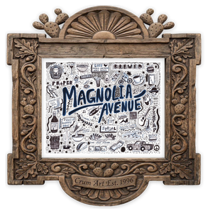 Magnolia Avenue — Fort Worth art print by Caya Crum in a horizontal carved wood frame