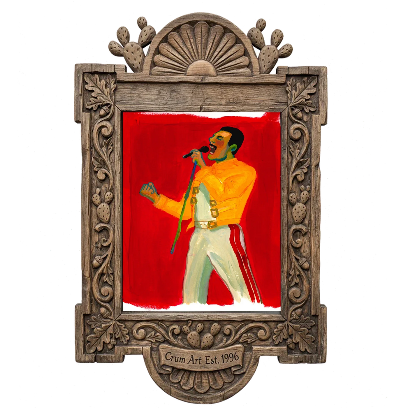 Freddie Live Aid 1985 — music wall art print by Caya Crum in a carved wood frame