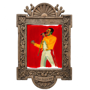 Freddie Live Aid 1985 — music wall art print by Caya Crum in a carved wood frame
