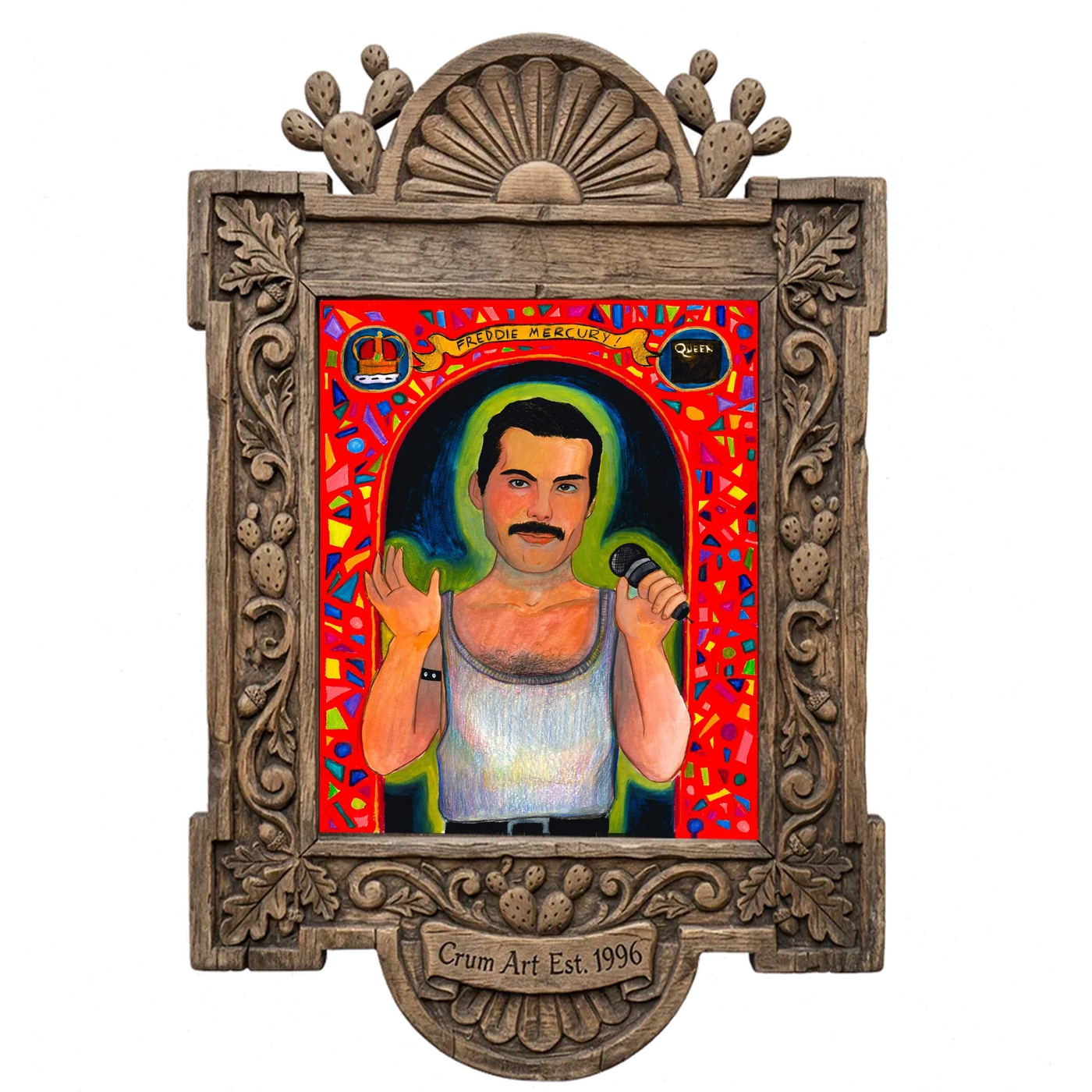 Saint Freddie Mercury — music wall art print by Caya Crum in a carved wood frame