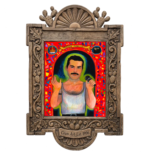 Saint Freddie Mercury — music wall art print by Caya Crum in a carved wood frame