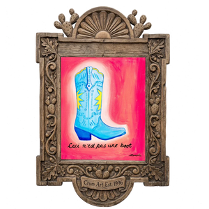 Ceci n'est pas une Boot — western art print by Caya Crum in a carved wood frame