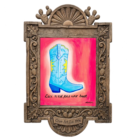 Ceci n'est pas une Boot — western art print by Caya Crum in a carved wood frame