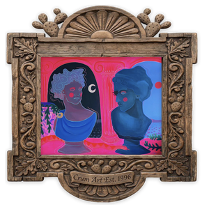 Greco Roman Hot Pink Busts — pink wall art print by Caya Crum in a horizontal carved wood frame