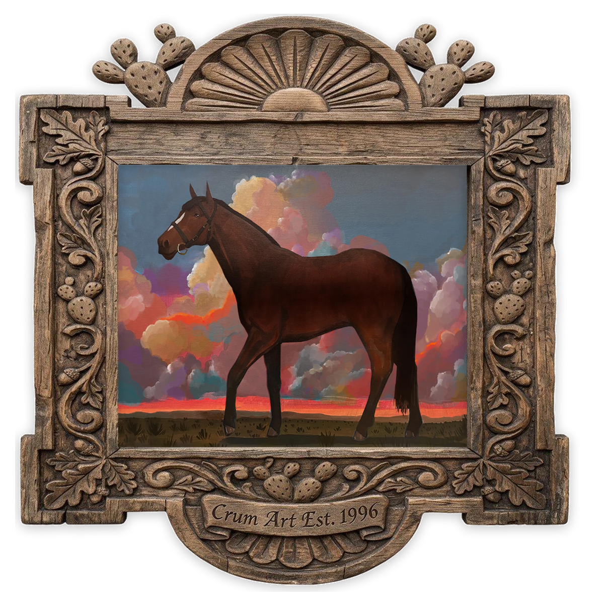 Horse & Clouds — horse art print by Caya Crum in a carved wood frame, Crum Art