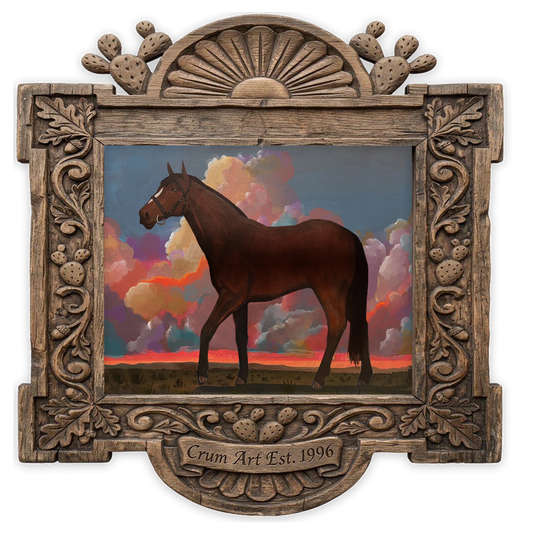 Horse & Clouds — horse art print by Caya Crum in a carved wood frame, Crum Art