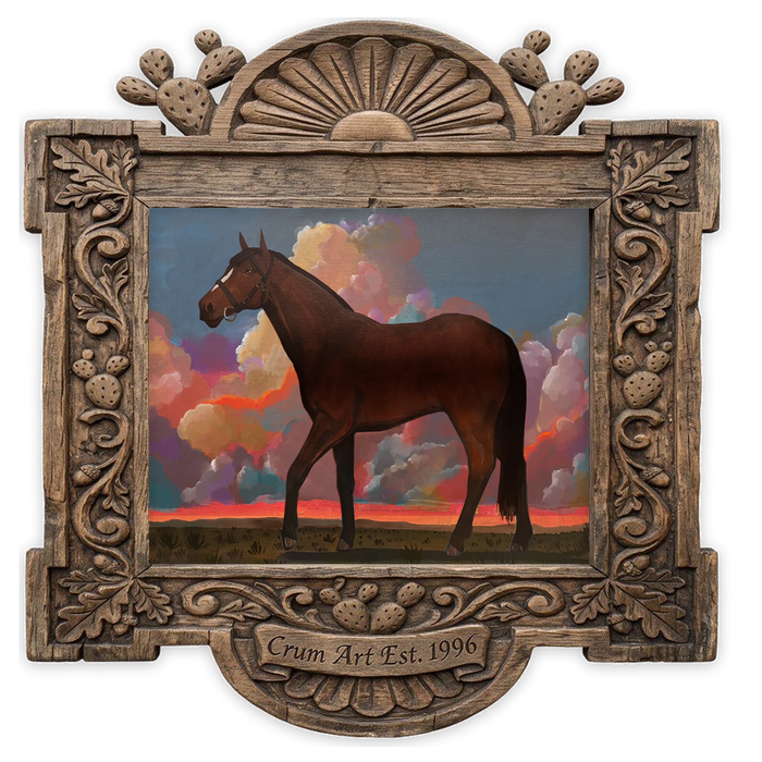 Horse & Clouds — horse art print by Caya Crum in a carved wood frame, Crum Art