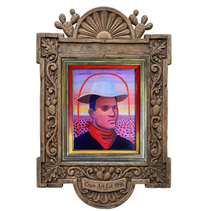 JY Crum Cowboy Portrait — cowboy art print by Caya Crum in a carved wood frame