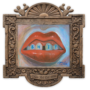 Gap Toothed Lips — weirdcore art print by Caya Crum in a horizontal carved wood frame