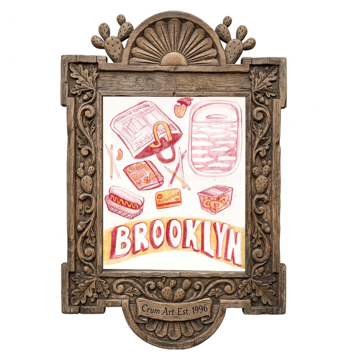 Brooklyn — city art print by Caya Crum in a carved wood frame