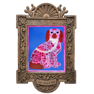 Pink Dog Tattoo — dog art print by Caya Crum in a carved wood frame