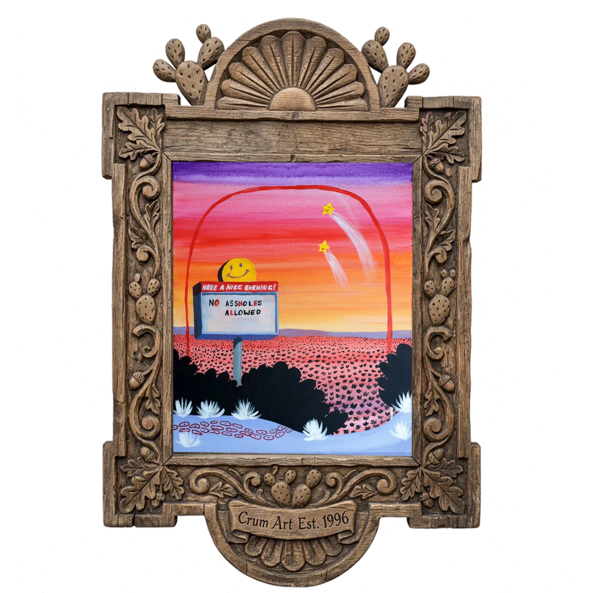 No A-Holes Neon Desert — weirdcore art print by Caya Crum in a carved wood frame