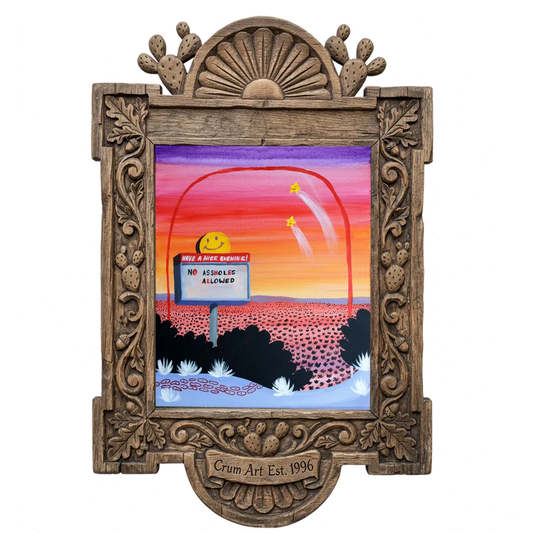 No A-Holes Neon Desert — weirdcore art print by Caya Crum in a carved wood frame