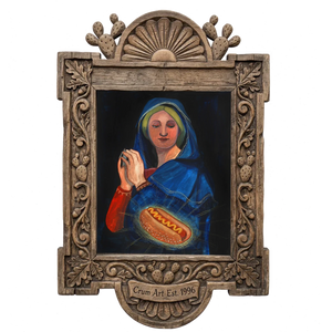 Old Masters Hot Dog — kitchen art print by Caya Crum in a carved wood frame
