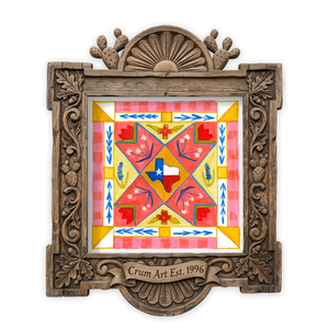 Bluebonnet Quilt Square — bluebonnet painting as a quilt art print by Caya Crum, in a carved wood frame