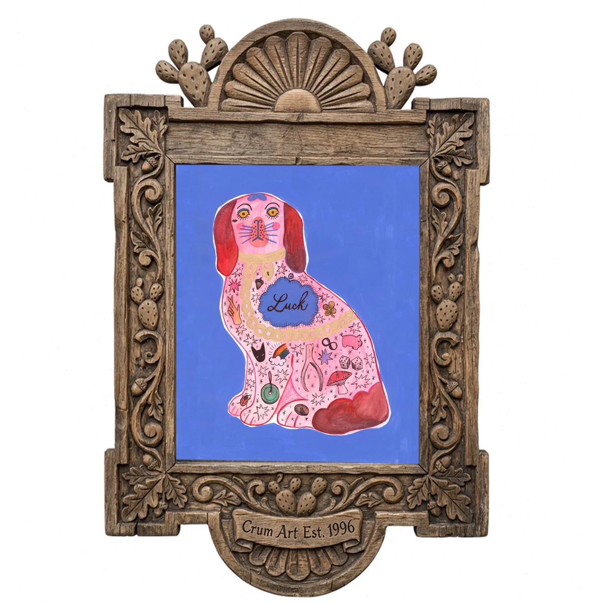 Pink Staffordshire Luck Dog — one of the 3 prints in The Staffordshire Set | Crum Art