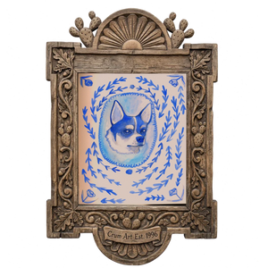 Edith Dare the Chihuahua — dog art print by Caya Crum in a carved wood frame