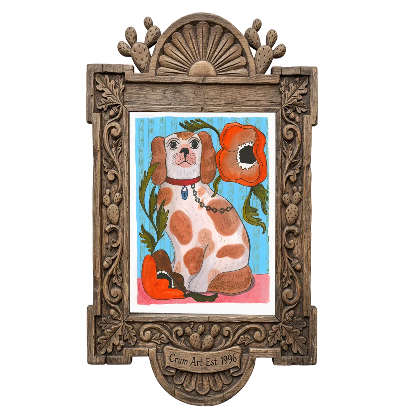 Cavalier King Charles — dog art print by Caya Crum in a carved wood frame