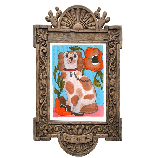 Cavalier King Charles — dog art print by Caya Crum in a carved wood frame