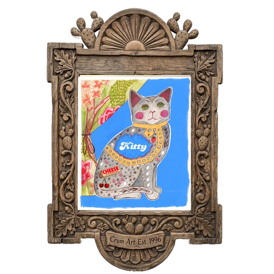 Preppy Staffordshire Cat — cat art print by Caya Crum in a carved wood frame