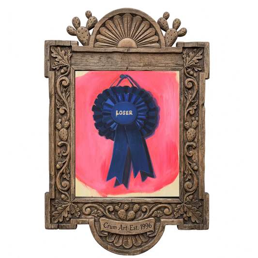 Loser Blue Ribbon — funny art print by Caya Crum in a carved wood frame