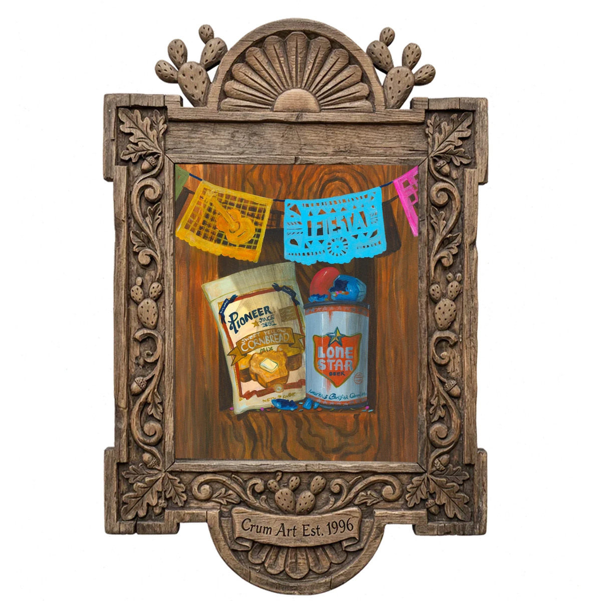 Pioneer Cornbread Still Life — San Antonio art print by Caya Crum in a carved wood frame