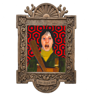 Shelley Duvall as Wendy — unsettling icons print by Caya Crum in a carved wood frame