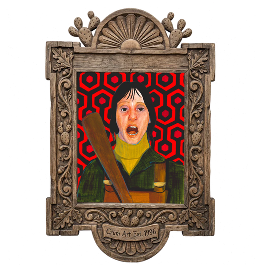 Shelley Duvall as Wendy — unsettling icons print by Caya Crum in a carved wood frame
