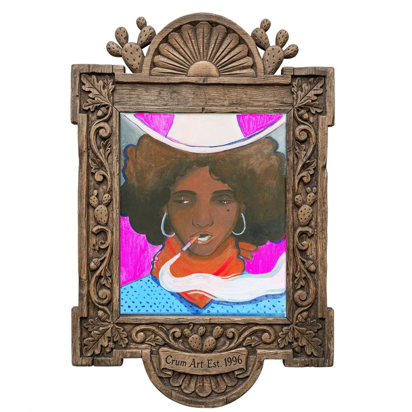 Dorothy — cowgirl art print by Caya Crum in a carved wood frame