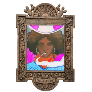 Dorothy — cowgirl art print by Caya Crum in a carved wood frame
