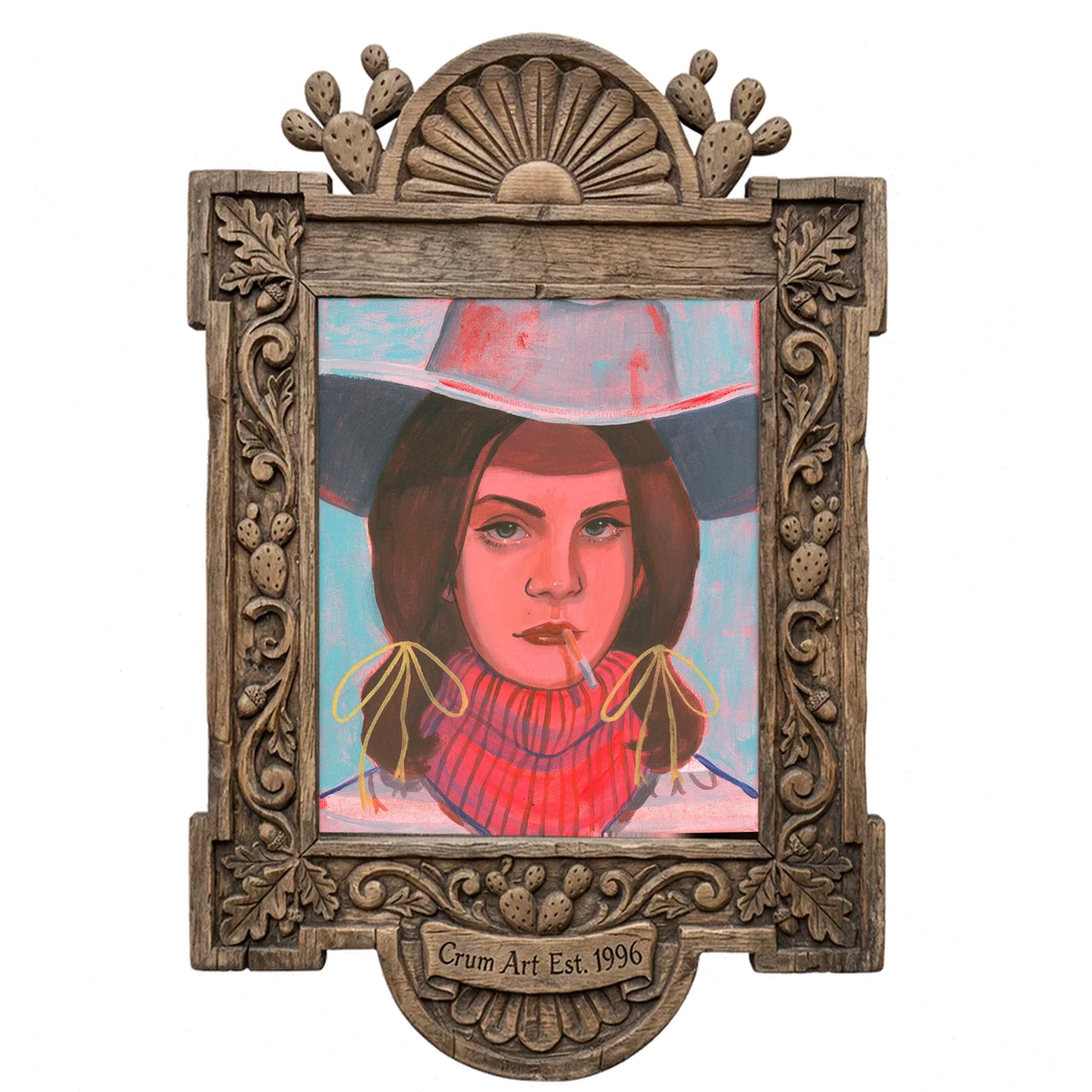 Lana — cowgirl art print by Caya Crum in a carved wood frame