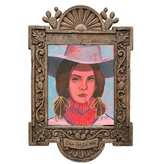 Lana — cowgirl art print by Caya Crum in a carved wood frame