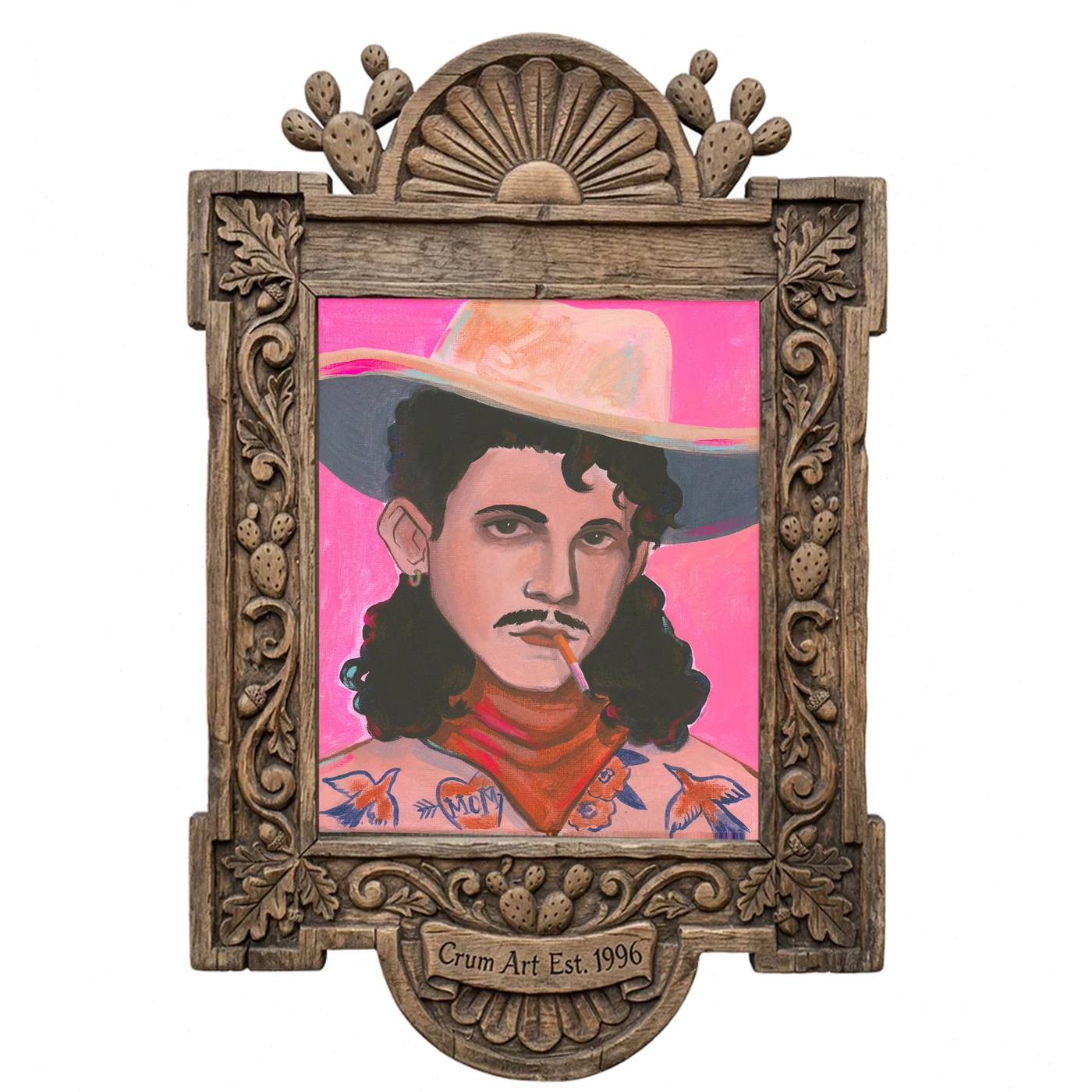 Timothy — cowboy art print by Caya Crum in a carved wood frame