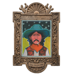 Hank — cowboy art print by Caya Crum in a carved wood frame