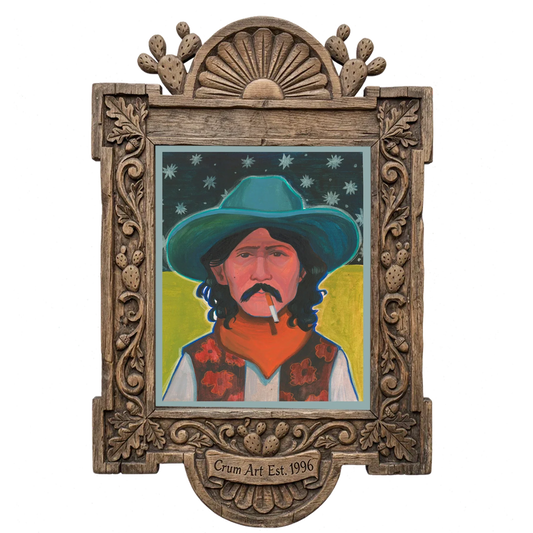 Hank — cowboy art print by Caya Crum in a carved wood frame