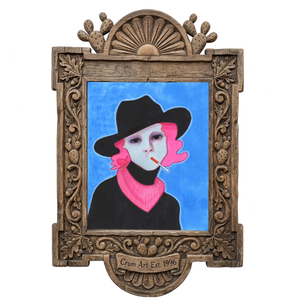 Billie — cowgirl art print by Caya Crum in a carved wood frame