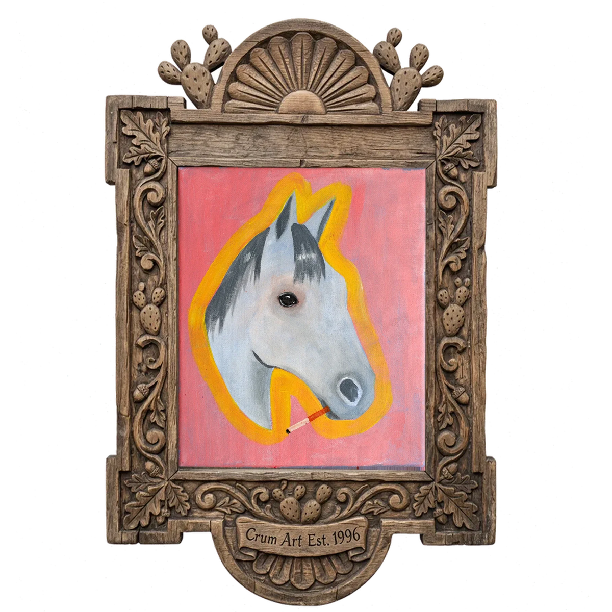 Cutter — horse art print by Caya Crum in a carved wood frame