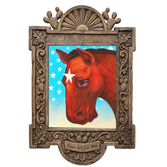 Star Horse Dreamer — horse art print by Caya Crum in a carved wood frame