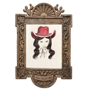 Tavi — cowgirl art print by Caya Crum in a carved wood frame