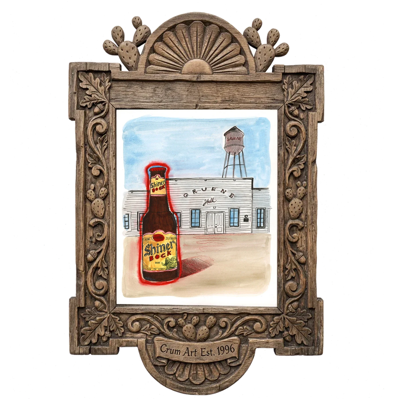 Shiner at Gruene Hall — Texas art print by Caya Crum in a carved wood frame