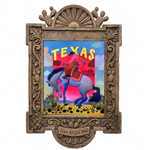 Bronc Buster Cosmic — western art print by Caya Crum in a carved wood frame